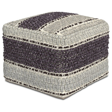 Grady Square Pouf, Magenta and Natural Handloom Woven