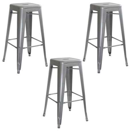 AmeriHome Loft Silver Metal Bar Stool - 3 Piece