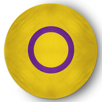 5' Round Pride Rug Yellow with a Purple Circle Chenille Indoor/Outdoor Rug