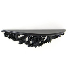 Benzara BM210441 Hand Carved Wooden Wall Shelf with Floral Design