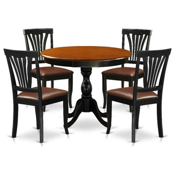 AMAV5-BCH-LC - Dining Table and 4 Faux Leather Dinner Chairs - Black Finish