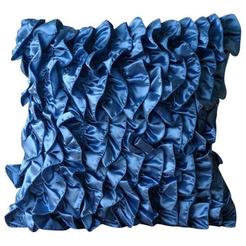 Blue Vintage Style Ruffles Pillowcases, Satin 18x18 Pillow Covers -Vintage Blues