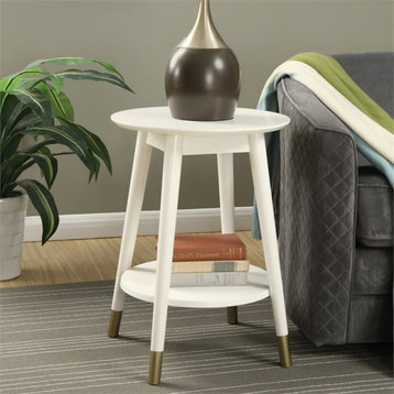 Convenience Concepts Wilson Mid Century Round End Table in White Wood Finish