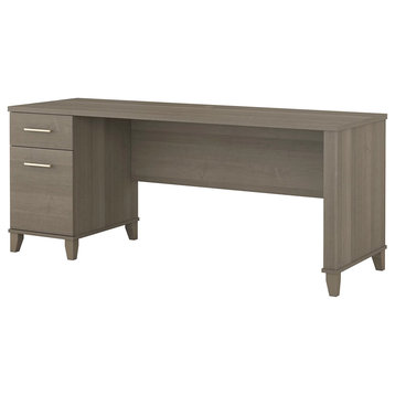 Transitional Desk, Large Design With Wire Management & 2 Drawers, Ash Gray