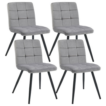Set of 4 Nine-Grid Tufts Velvet Side Chairs, Grey