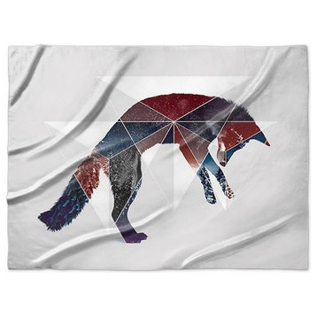 "Fox Double Exposure Wildlife Art I" Sherpa Blanket 80"x60"