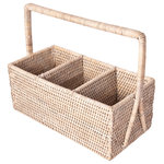 Artifacts Trading Company - Artifacts Rattan™ 3 Section Caddy/Cutlery Holder with Handle, White Wash - The tight weave of our rattan cutlery holder/caddy will allow you to take it anywhere and store not only your silverware but anything else such as art supplies, sewing kits, or to help reduce the clutter on your desk.