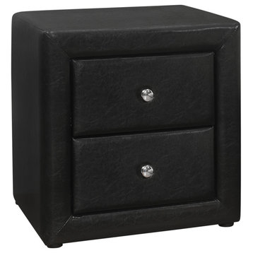 21" Black Faux Leather Two Drawer Nightstand
