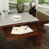 Exotic Wood Geometric Block Writing Desk, Home Office Large Midcentury
