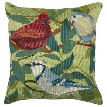 Marina Three Birds Of A Feather Indoor/Outdoor Pillow Green 18"x18"