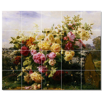 Jean Baptiste Robie Flowers Painting Ceramic Tile Mural #185, 21.25"x17"