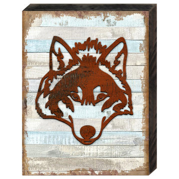 Rustic Wolf Face Wooden Block, 18 x 12