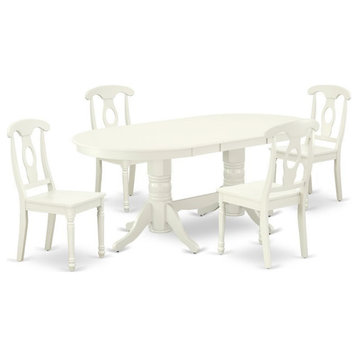 East West Furniture Vancouver 5-piece Dining Set with Wood Seat in Linen White