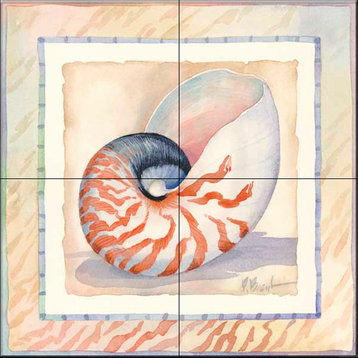 Tile Mural, Bordered Shell Nautilus by Paul Brent
