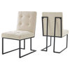 Set of 2 Dining Chair, Stainless Steel Base & Tufted Polyester Seat, Beige