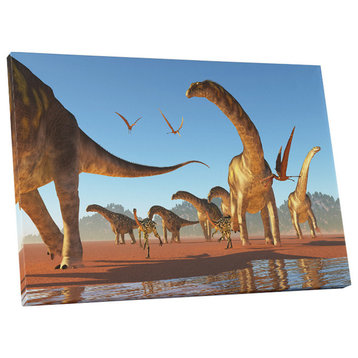 Children "Dinosaur Migration" Gallery Wrapped Canvas Wall Art