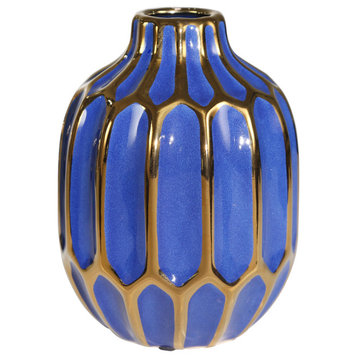 Ceramic 8" Decorative Vase Navy and Gold