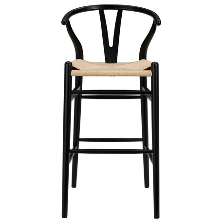 Evelina-B Bar Stool, Black Frame and Natural Seat, Black