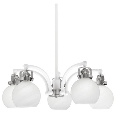 Easton, 5 Light, Chandelier, White & Brushed Nickel, 5.75" White Marble