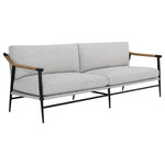Sunpan - Meadow Sofa - Functional with a timeless design, this mid-century style sofa offers a clean silhouette that will suit any space. Stocked in vault fog fabric with solid oak wood armrests. Completed with a black iron frame. Also available in a counter stool and dining armchair version. Performance fabric is moisture repellent, durable and easy to clean. As wood is an organic, porous material, these pieces will contain natural variations of texture and may also exhibit fine indentations and cracks. Wood pieces will also display a disparity of colour and grain, and visible knots and burls that add to the character of each piece.