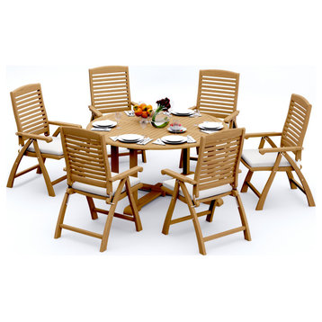 7-Piece Outdoor Teak Dining Set Including 60" Round Table, 6 Ashley Arm Chairs