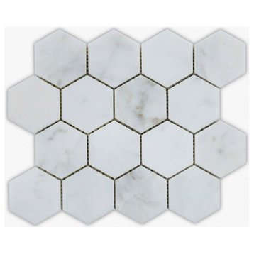 Calacatta Honed 3" Hexagon Marble Mosaic