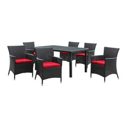 Deco 7PC Outdoor Dining Set in Espresso/Red (Table and 6 Chairs) - Outdoor Dining Sets