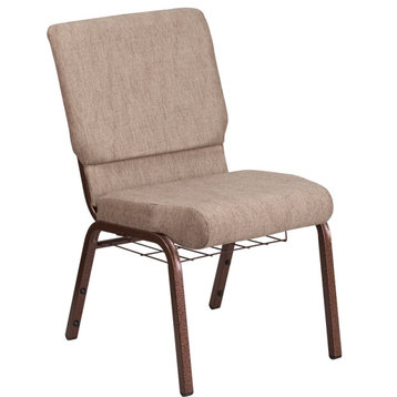HERCULES 18.5''W Church Chair in Beige Fabric,Book Rack - Copper Vein Frame
