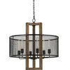 Monza Wood Chandelier With Mesh Shade, Natural/Black, 6-Light