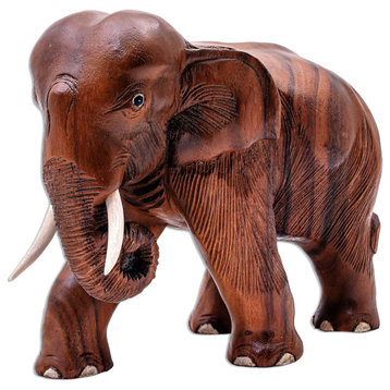 Novica Handmade Gentle Elephant Wood Statuette