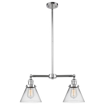 Large Cone 2-Light LED Chandelier, Polished Chrome, Glass: Clear