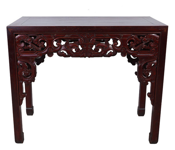 Consigned Antique Chinese Mive Carved Beech Wood Dragon Table Consigned Antique Chinese Mive Carved Beech Wood Dragon Table