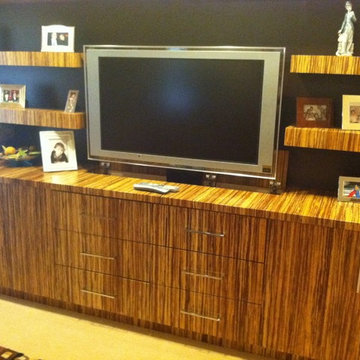 Bamboo and oak media unit with pop up TV