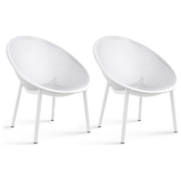 Set of 2 Modern Plastic Lounge Chair Egg Shaped Seat for Indoor/Outdoor, White