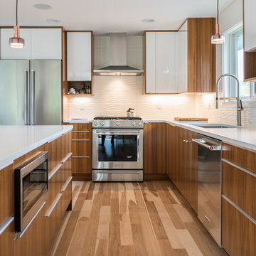 High-Gloss White & Teak IKEA Kitchen