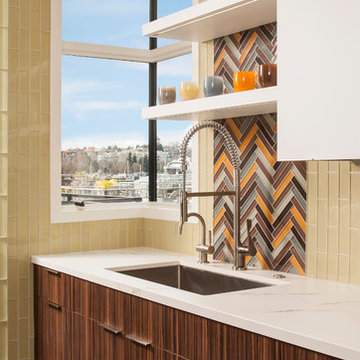 Colorfully Sleek Condo Kitchen