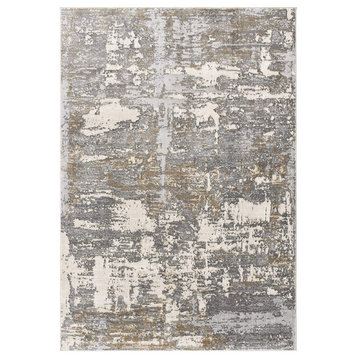 5' X 8' Beige And Gray Distressed Area Rug