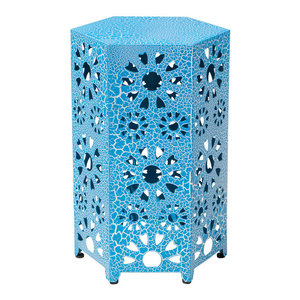 Elliot Outdoor 12 Inch Crackle Teal Sunburst Iron Side Table Crackle Teal Patio Lawn Garden Tables