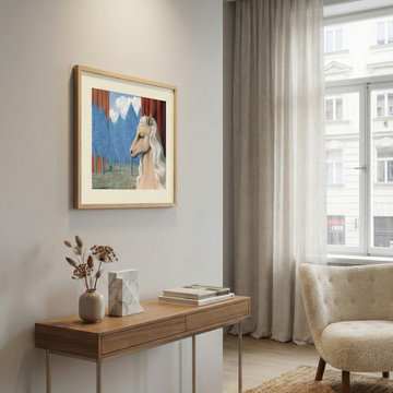 Contemporary Urban Vignette with Boucle Armchair and Minimalist Console