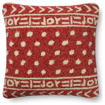 Ellen DeGeneres Crafted by Loloi In/out Red/Ivory Joy Pillow 22"x22", Down/Feath