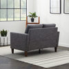 Modern Loveseat, Tapered Legs With Cushioned Seat and Track Arms, Charcoal