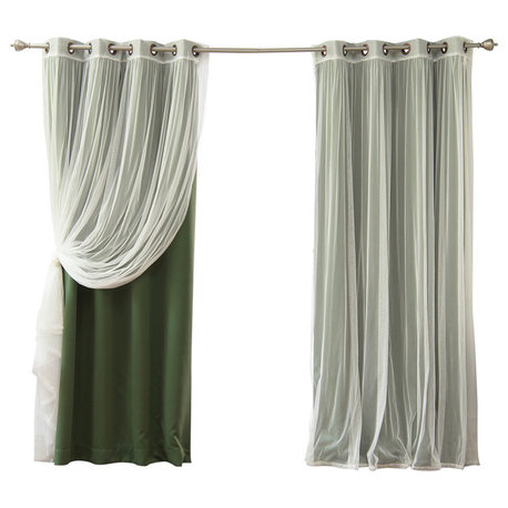 Tulle and Bronze Grommet Blackout Mix and Match Curtains, Moss, 84"