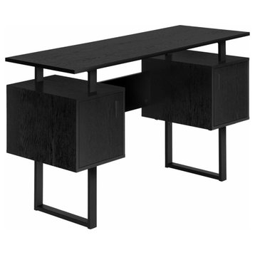 Contemporary Desk, Metal Frame With Floating Top & Ample Storage Space, Black