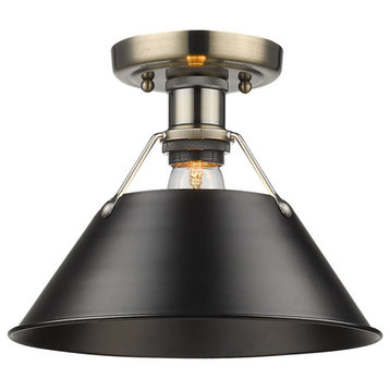 Orwell Flush Mount, Aged Brass With Black Shade