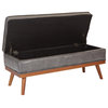 Katheryn Storage Bench in Deluxe Pewter Bonded Leather with Light Espresso Legs