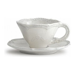Arte Italica Merletto Antique Scalloped Cup & Saucer - Dinnerware