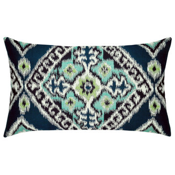 Ikat Diamond Peacock, Dbl-Sided Indoor/Outdoor Performance Pillow, 12" x 20"