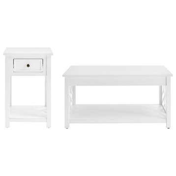 Coventry 36" Wood Coffee Table and End Table with Drawer - White