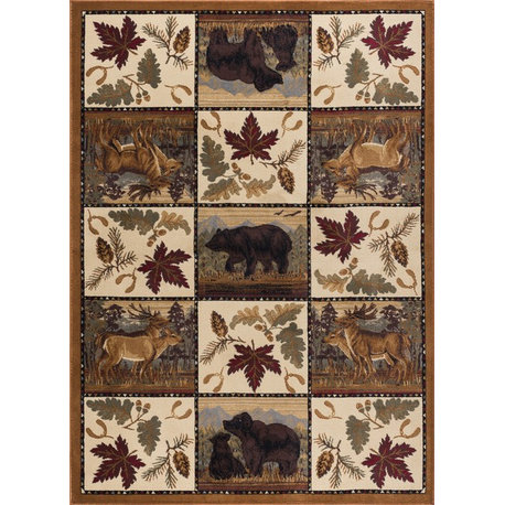 Portrait Wildlife Novelty Lodge Pattern Beige Rectangle Area Rug, 8'x10'