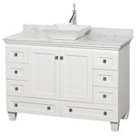 Wyndham Collection - Acclaim 48" Single Bathroom Vanity - Wyndham Collection Acclaim 48" Single Bathroom Vanity in White, White Carrera Marble Countertop, Pyra White Sink, and No Mirror